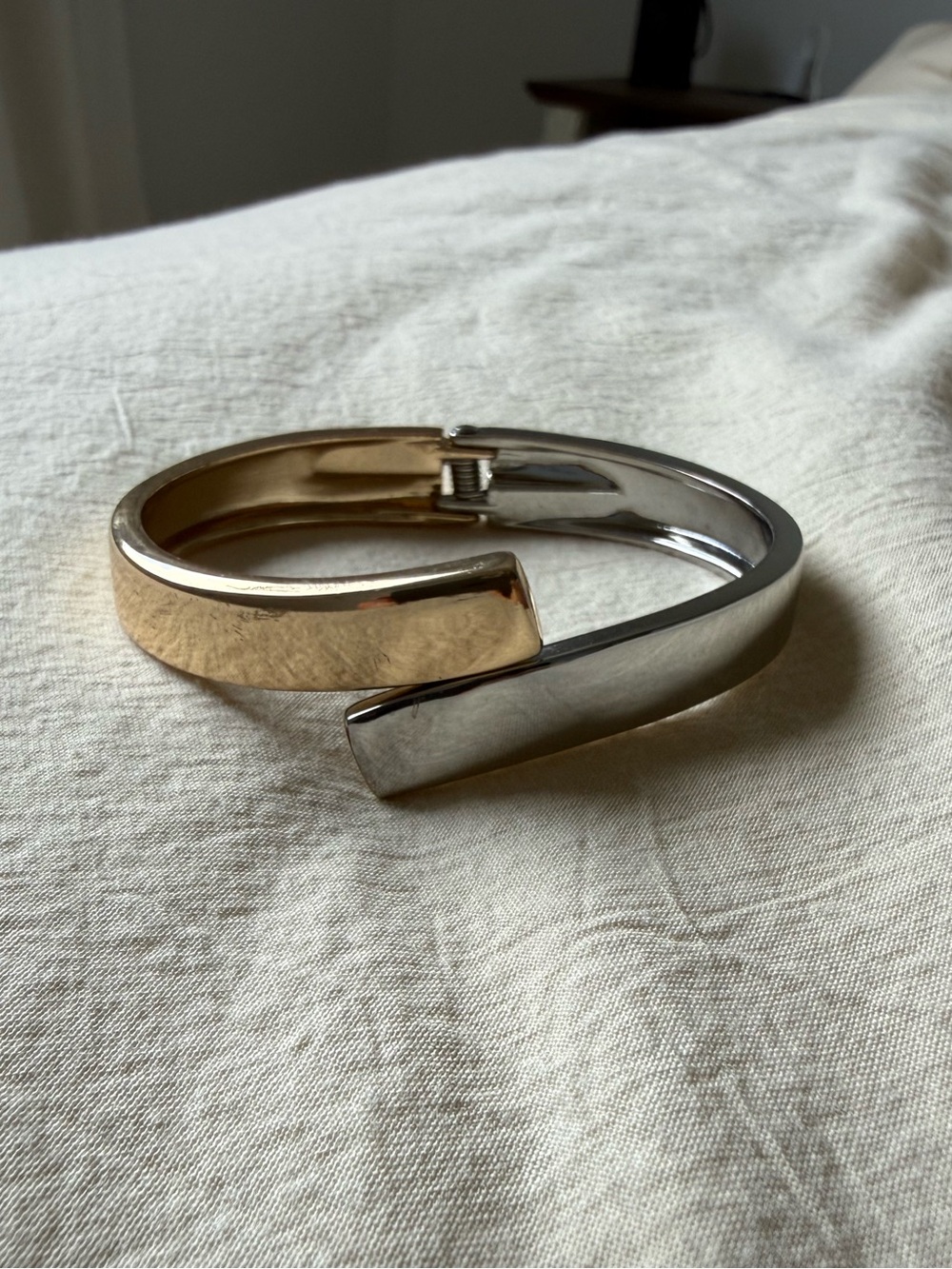 Boutique Two Tone Gold Silver Sculptural Cuff Bracelet